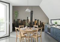 New York Cityscape Glow: Dramatic urban skyline view accent piece.