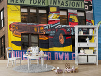 Mural artwork blending street art and 80s style

