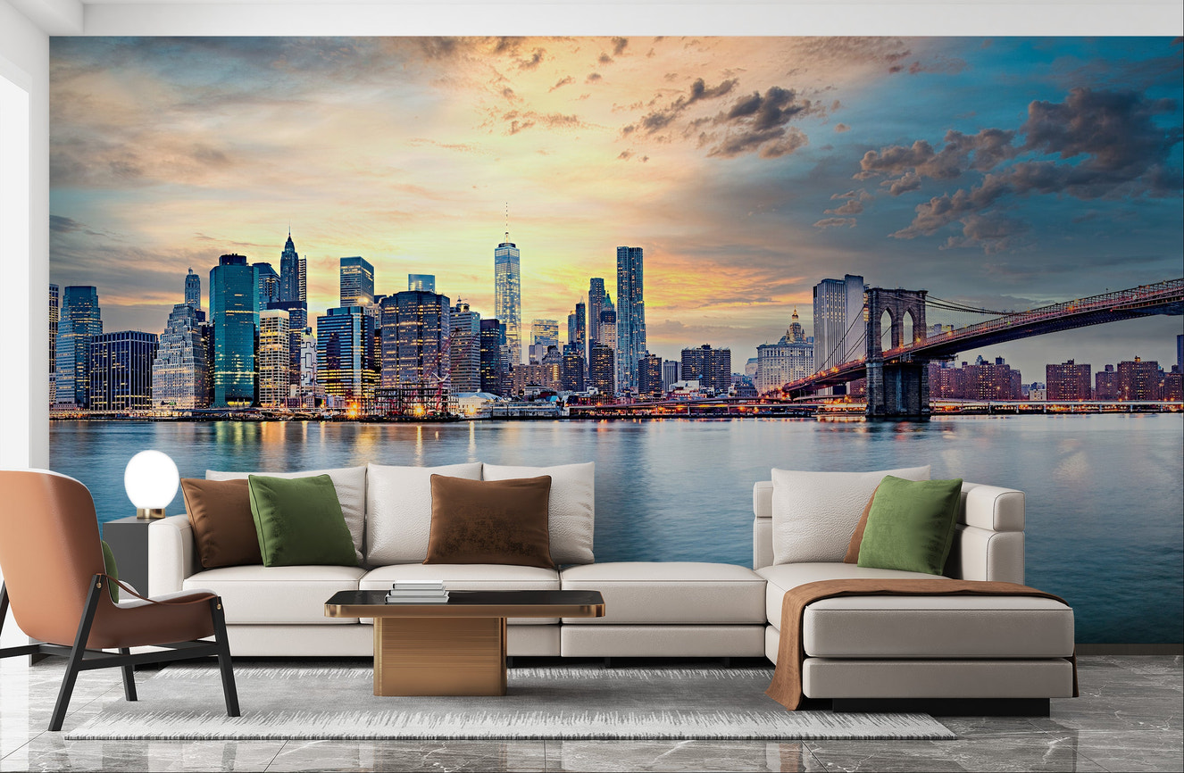 New York Sunset Panorama Wall Mural - Giffywalls