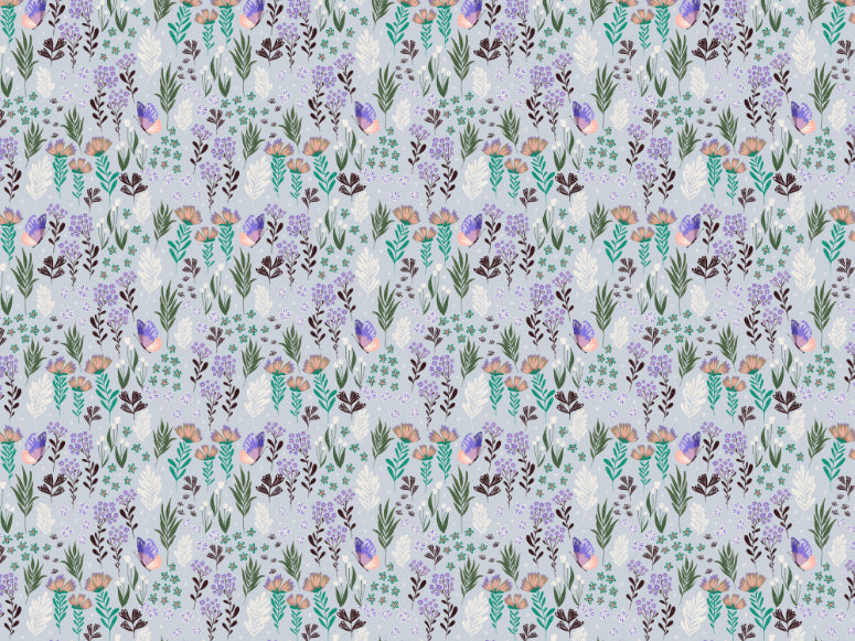 Butterfly Meadow Purple Wallpaper in your room — zoomed