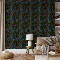 A graceful subtle bloom wall mural in rich, dark tones.

