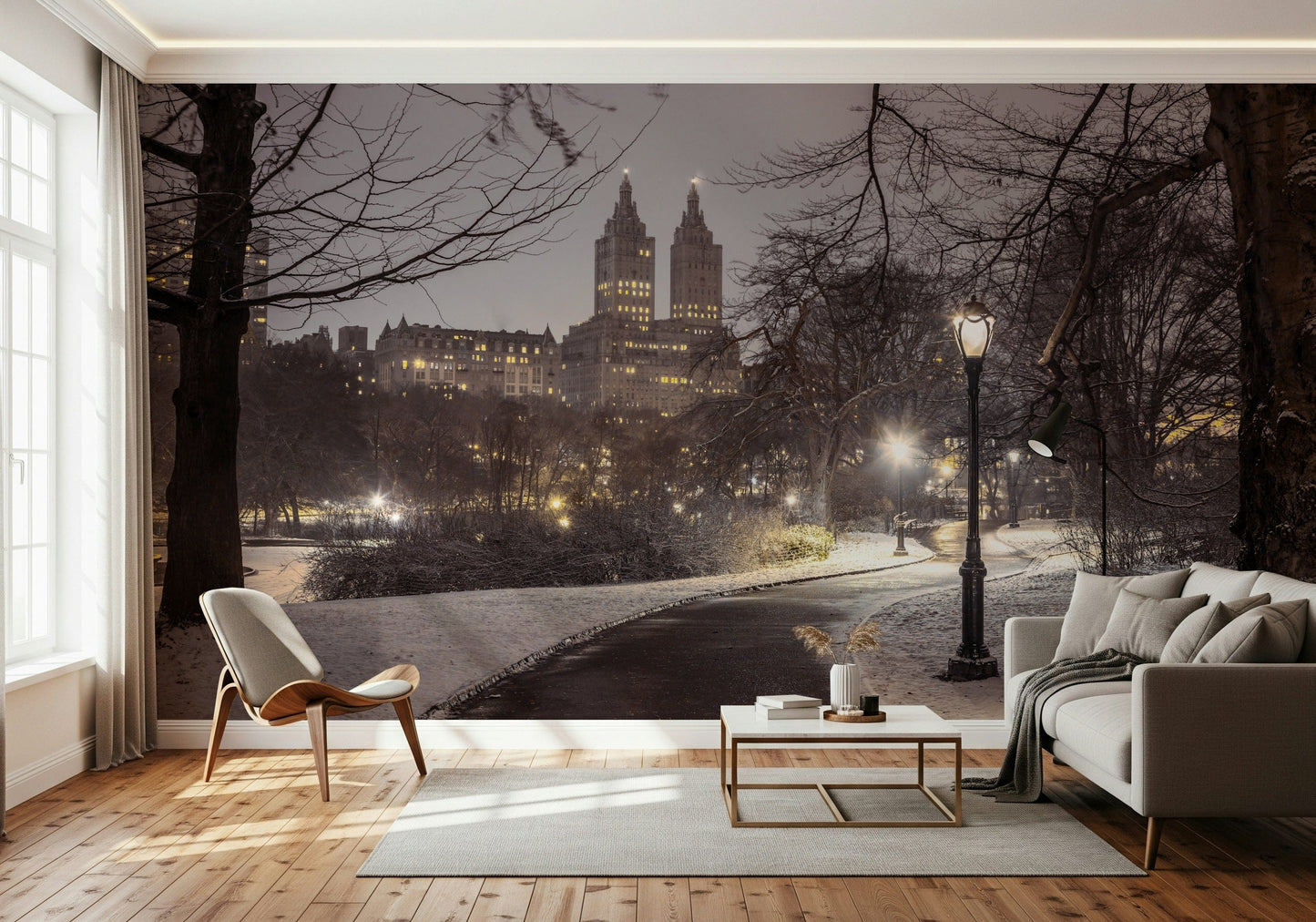 Cinematic view of Manhattan park Park Path at Night scene