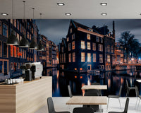Historic canal wall mural enhances dining space