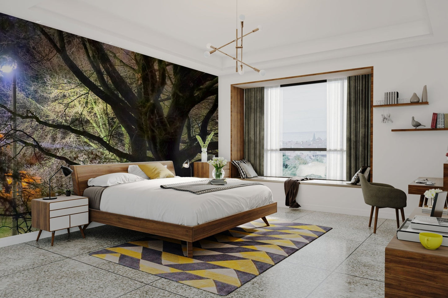 Wall covering evoking magic and tranquility.

