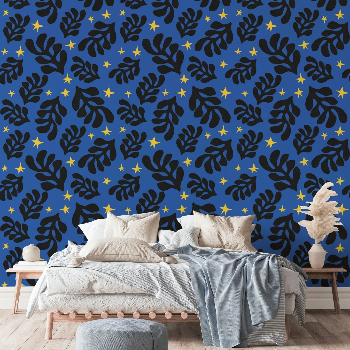 The colors are a dark, sophisticated palette of deep blues, blacks, and grays.

