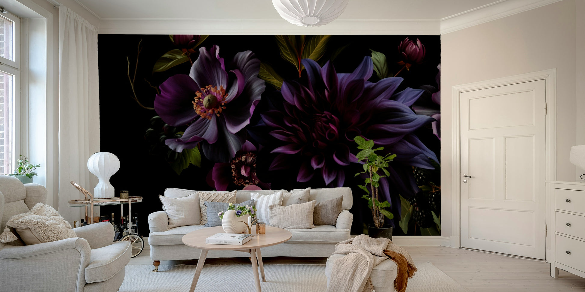 Hand-painted garden wallpaper design

