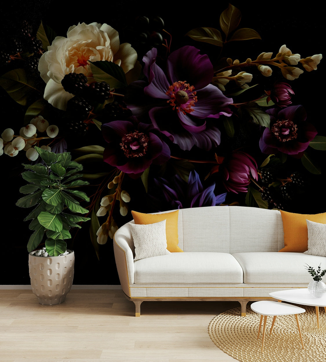 Deep blue flower wall mural design


