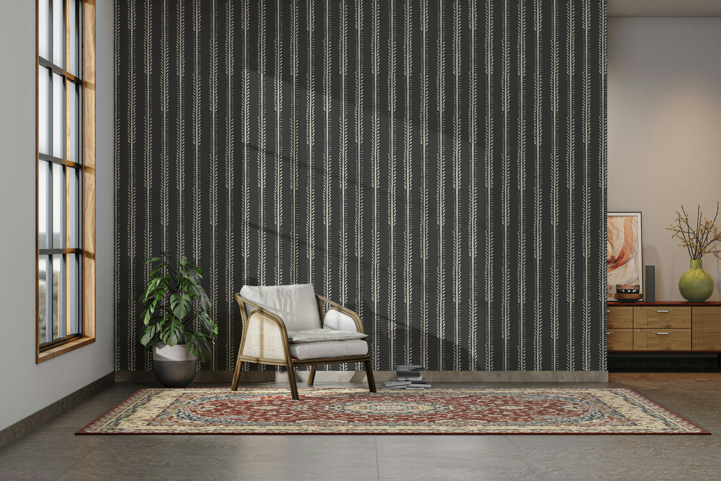 Modern striped wallpaper in navy and charcoal hues

