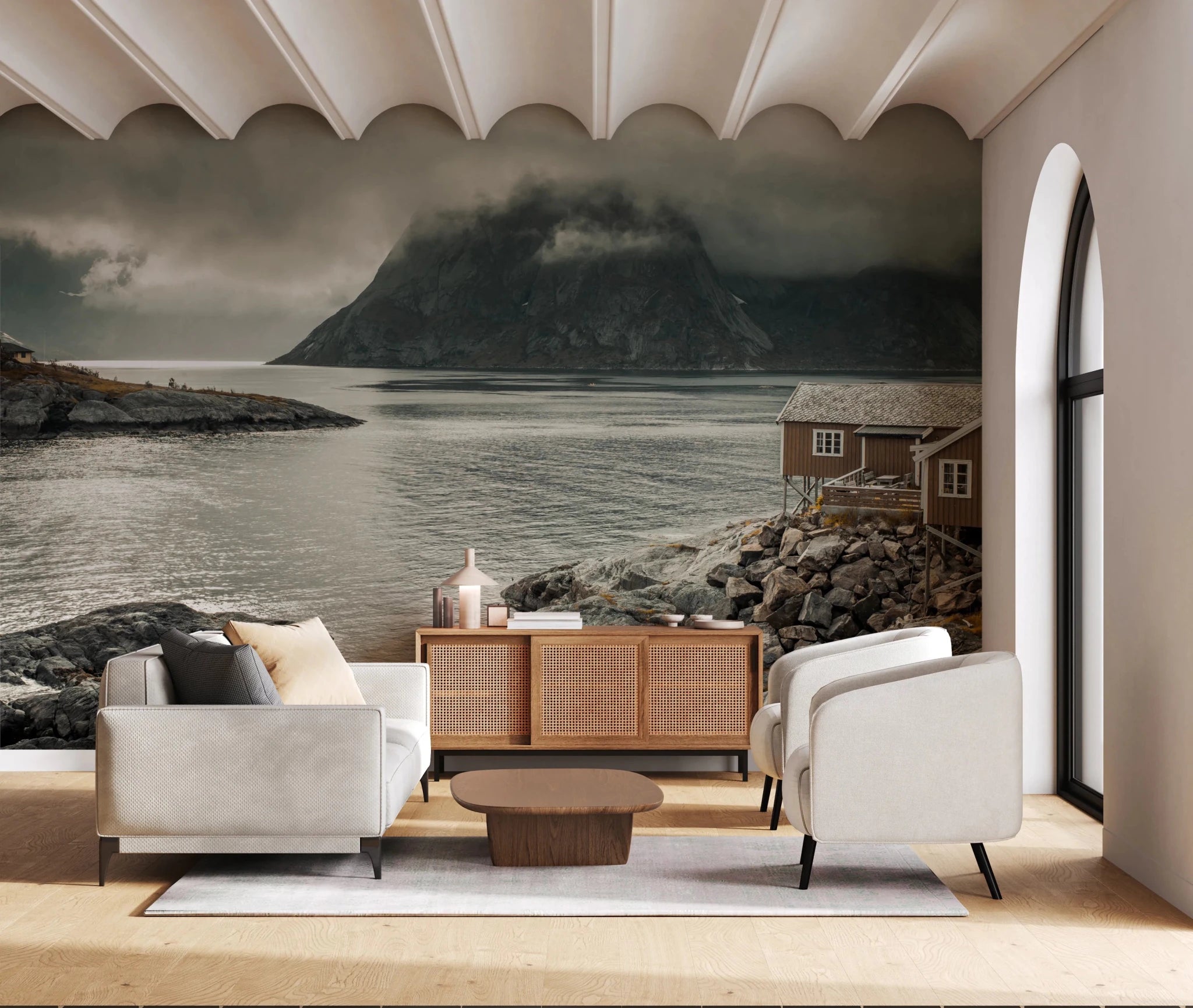Nordic Coastal Retreat Wall Mural for Modern Wall Decor
