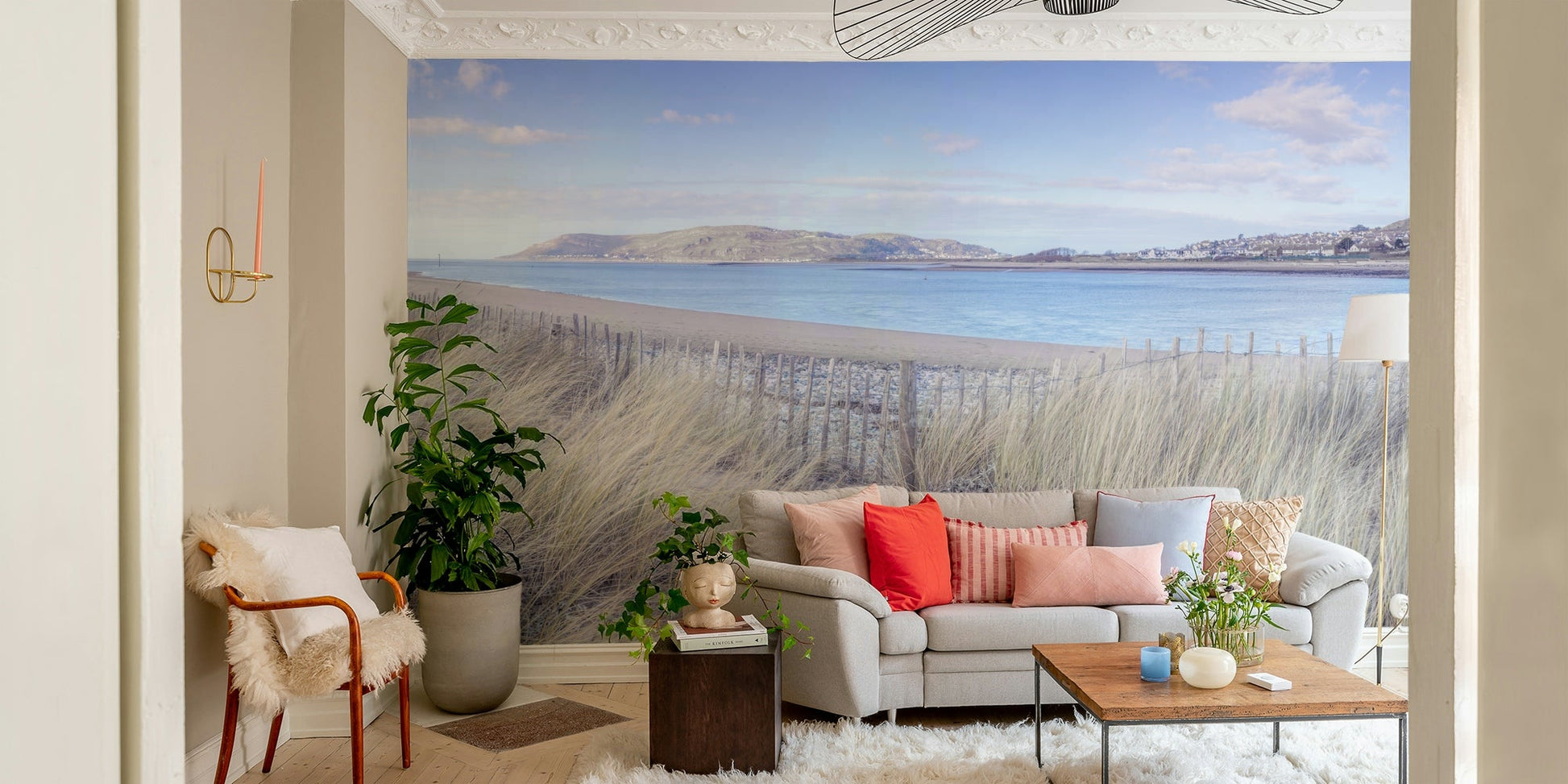 The mural has a soft, graceful feel.

