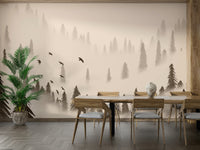 Northern Forest Sepia Wallpaper – Tranquil Bedroom Accent