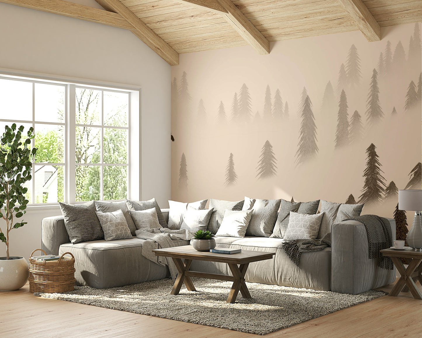 Northern Forest Sepia Wallpaper – Rustic Wall Decor