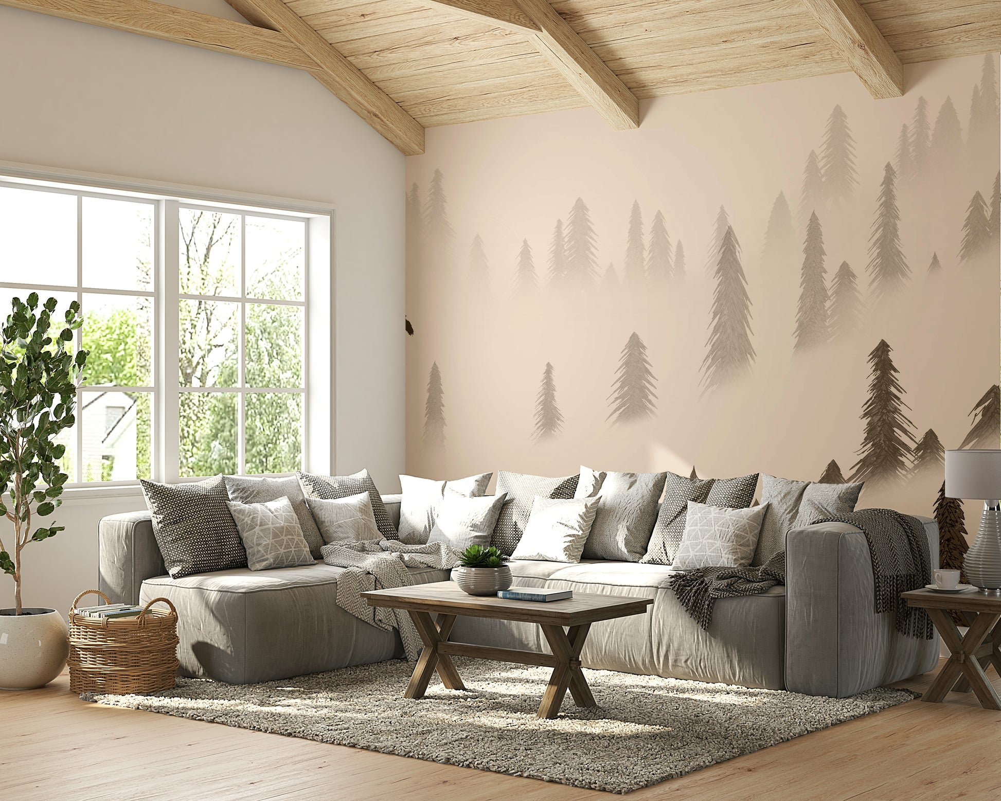Northern Forest Sepia Wallpaper – Rustic Wall Decor