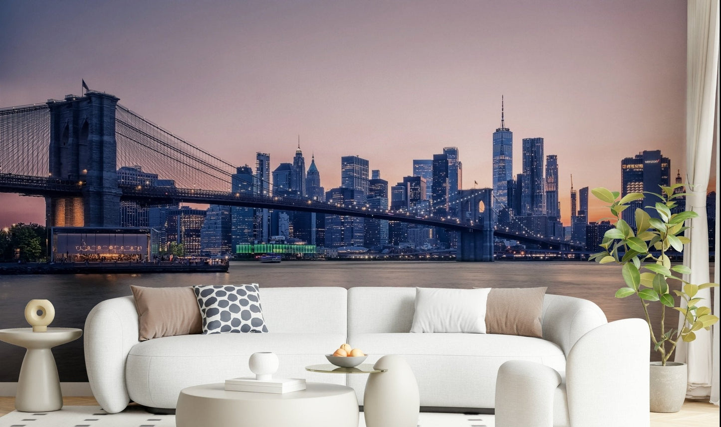 NYC Bridge at Dusk Wall Mural