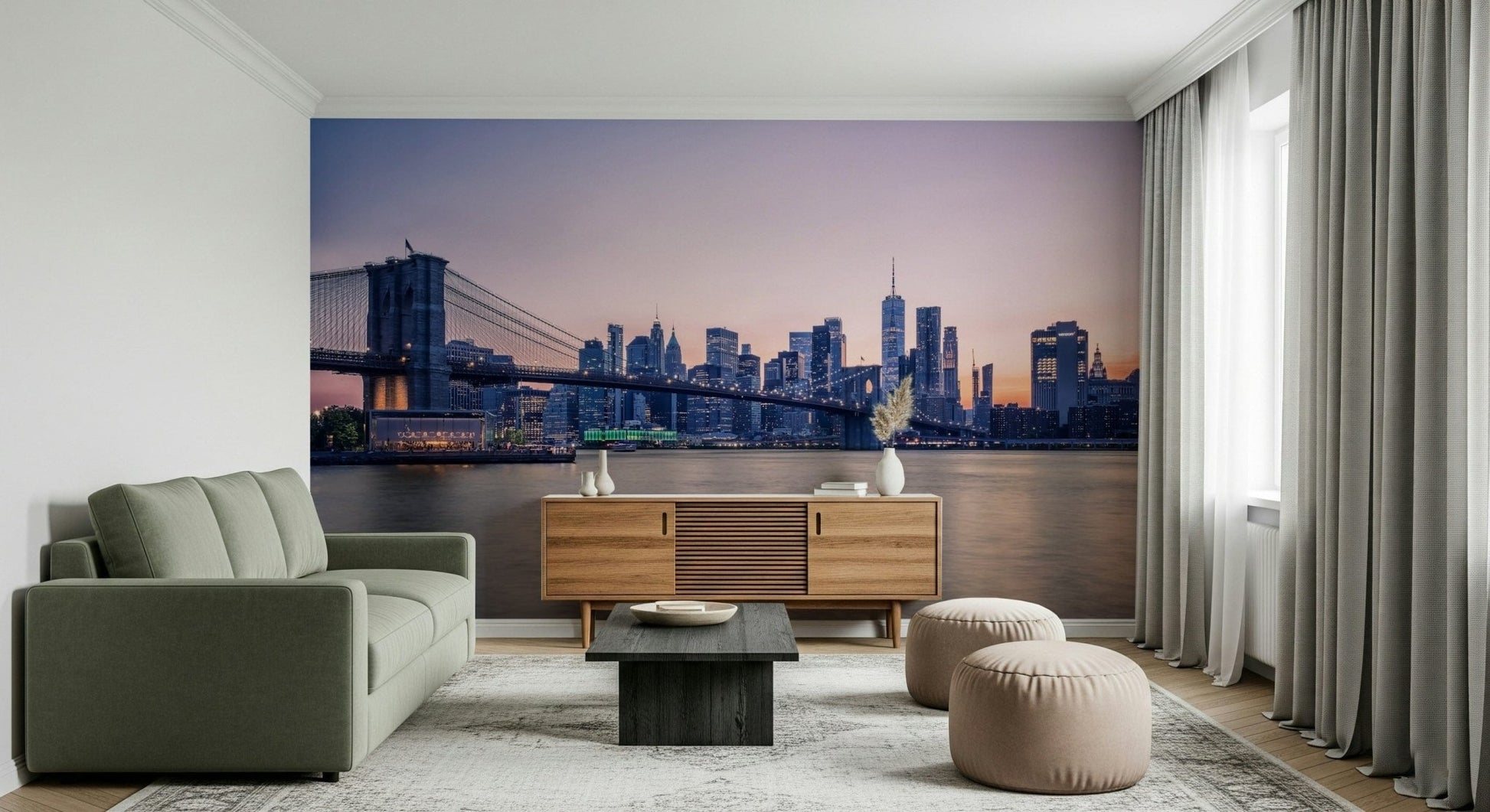 NYC Bridge at Dusk Wall Mural