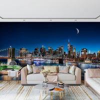 Captivating NYC by Night mural with golden bridge glow.
