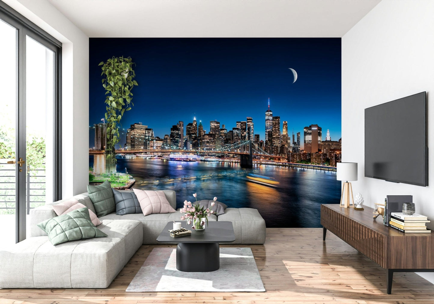 Majestic NYC by Night wall mural panorama at dusk.