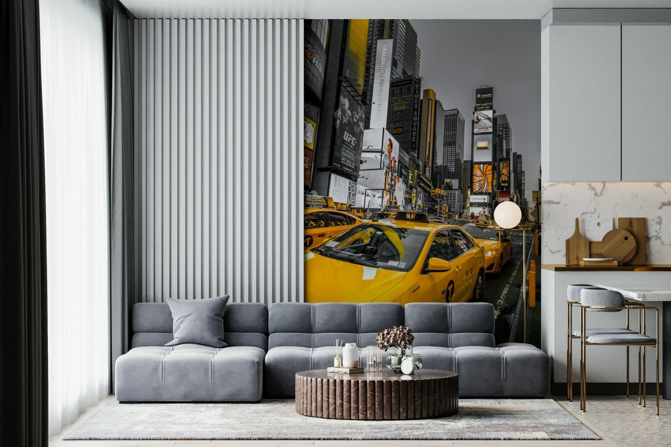 NYC Cabs Golden Rush wallpaper showcasing vibrant Manhattan yellow taxi cabs.