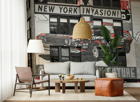 Inspiring "Build Your Own Future" NYC Car Mural custom wall art.