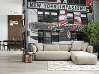 Urban art statement NYC Car Mural building painting style wall hanging.