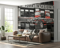 Custom printed NYC Car Mural high impact interior wall paper.