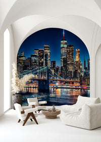 Radiant river reflections NYC Night Lights wallpaper for walls.