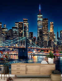 Iconic city skyline NYC Night Lights peel and stick wallpaper.