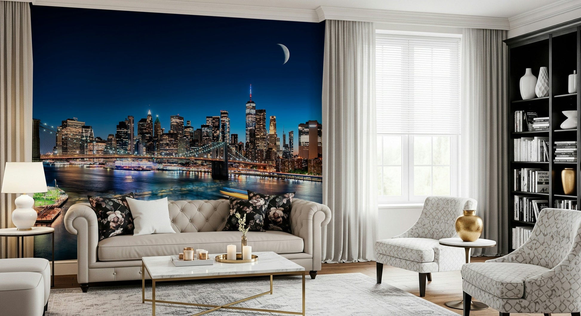 Artistic NYC by Night mural highlighting radiant city windows.