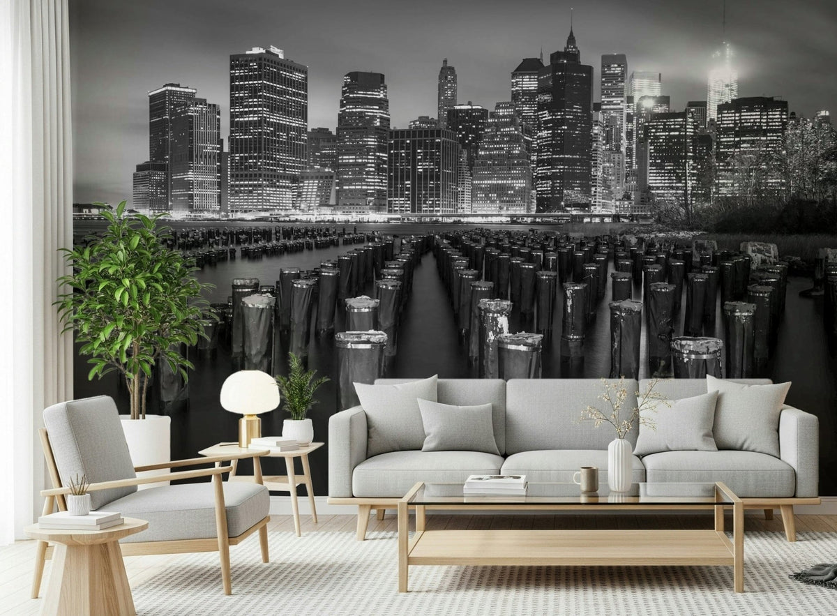 New York high-rise buildings silhouette wallpaper for walls, sleek design.