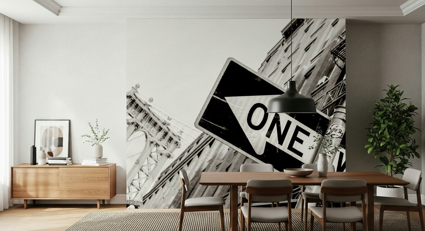 Iconic NYC Wall Mural – Urban cityscape mural with skyline, streets, and bridges capturing the essence of New York City.