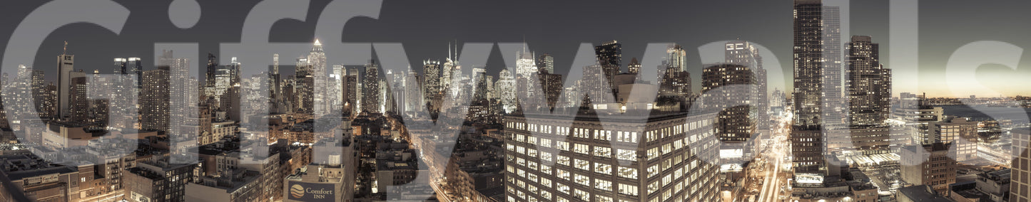 Twilight Metropolis mural illuminated buildings city scene cool.