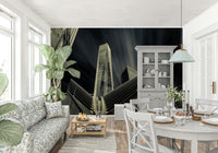 Wall mural depicting the energy and drama of New York City architecture.