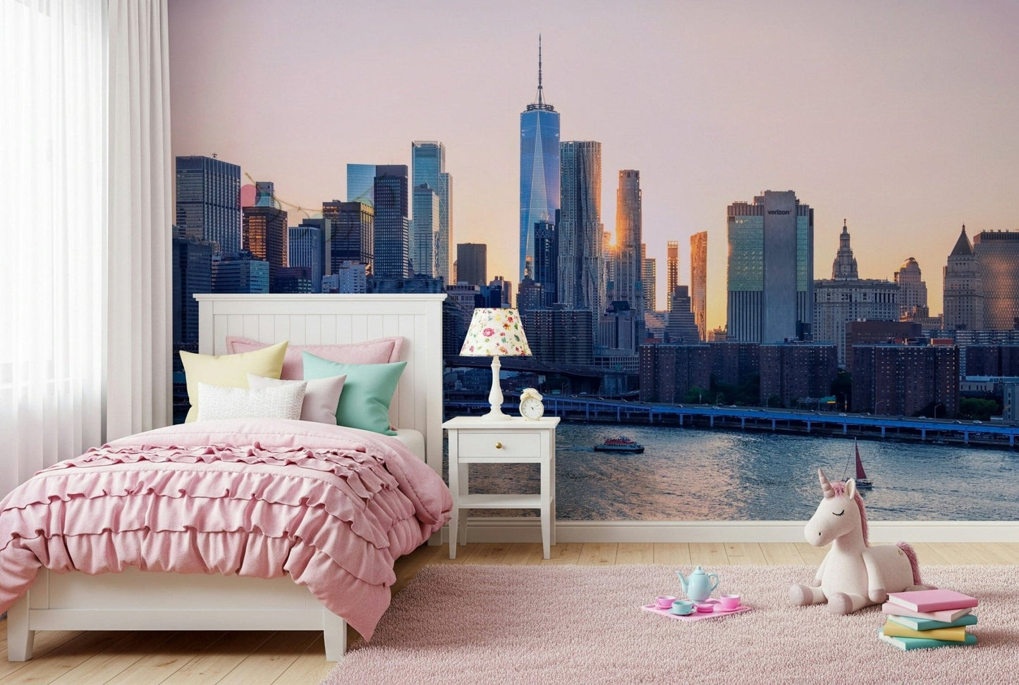 NYC Skyline Dream architectural skyline peel and stick wallpaper.