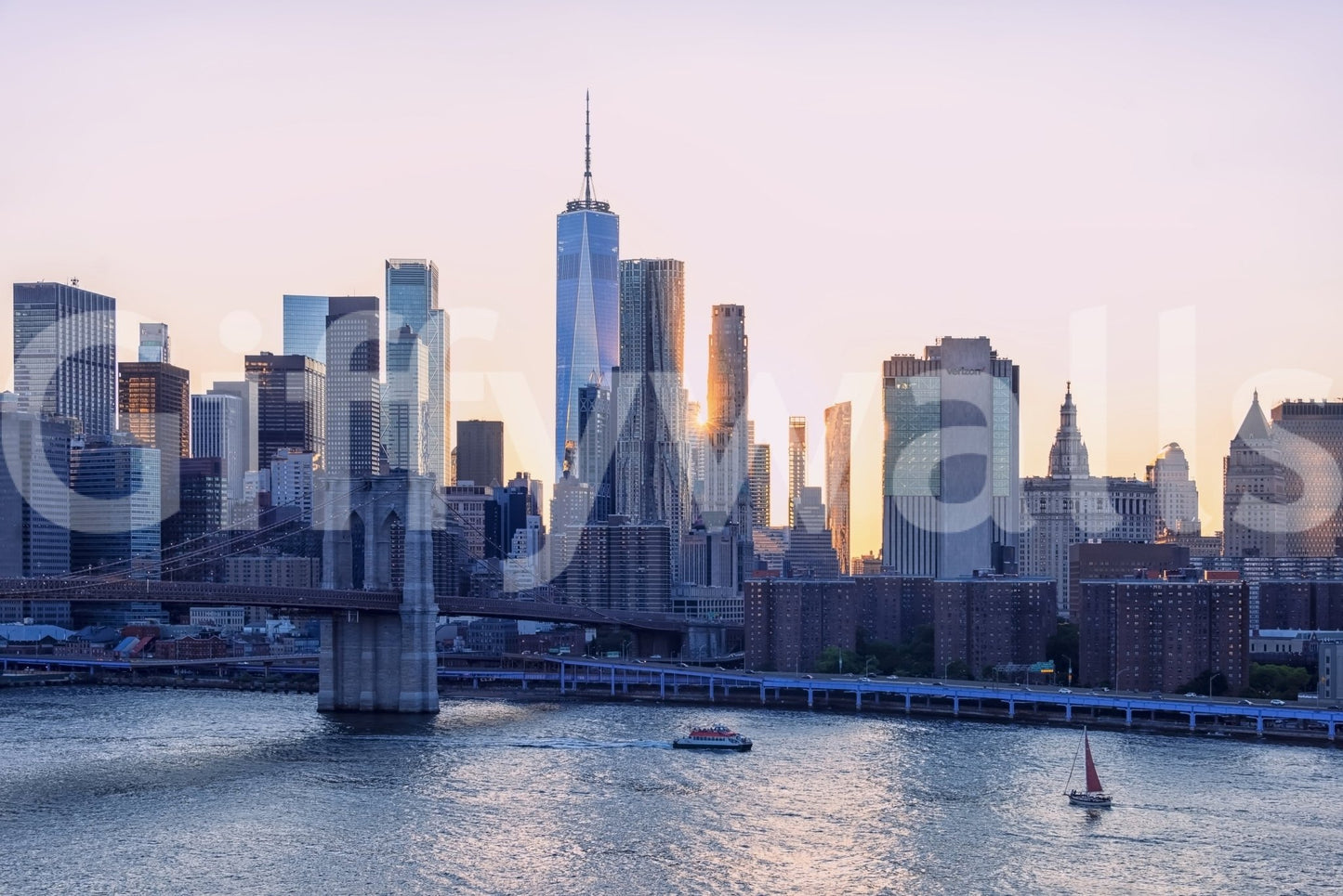 Sunset reflection NYC Skyline Dream wallpaper for walls backdrop.
