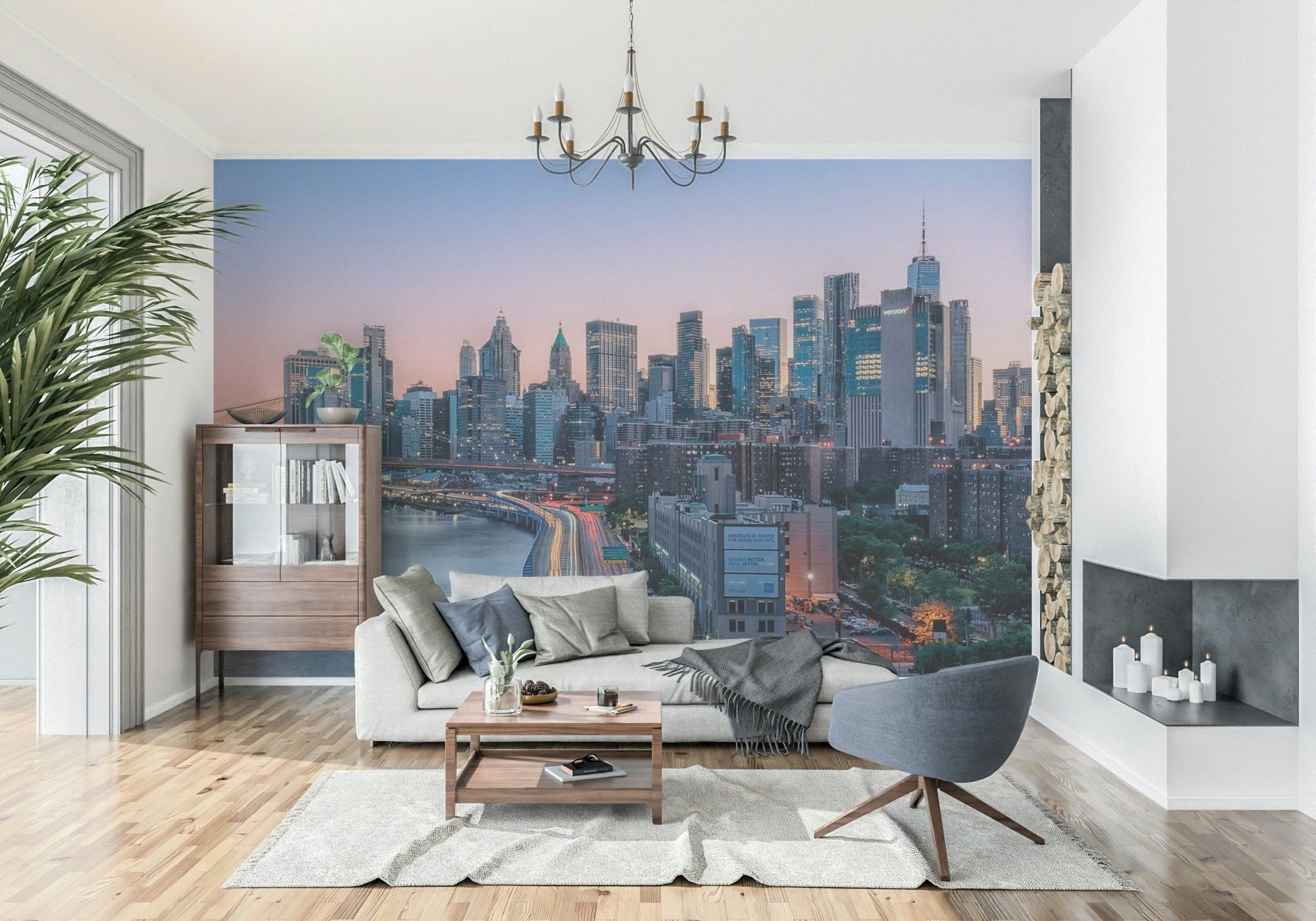 Majestic NYC Skyline Dusk wallpaper for walls evening view.