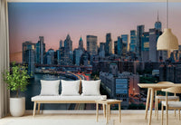Modern NYC Skyline Dusk peel and stick mural decor.