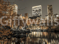 Metropolis at Dusk wallpaper city lights lake mirror autumn.