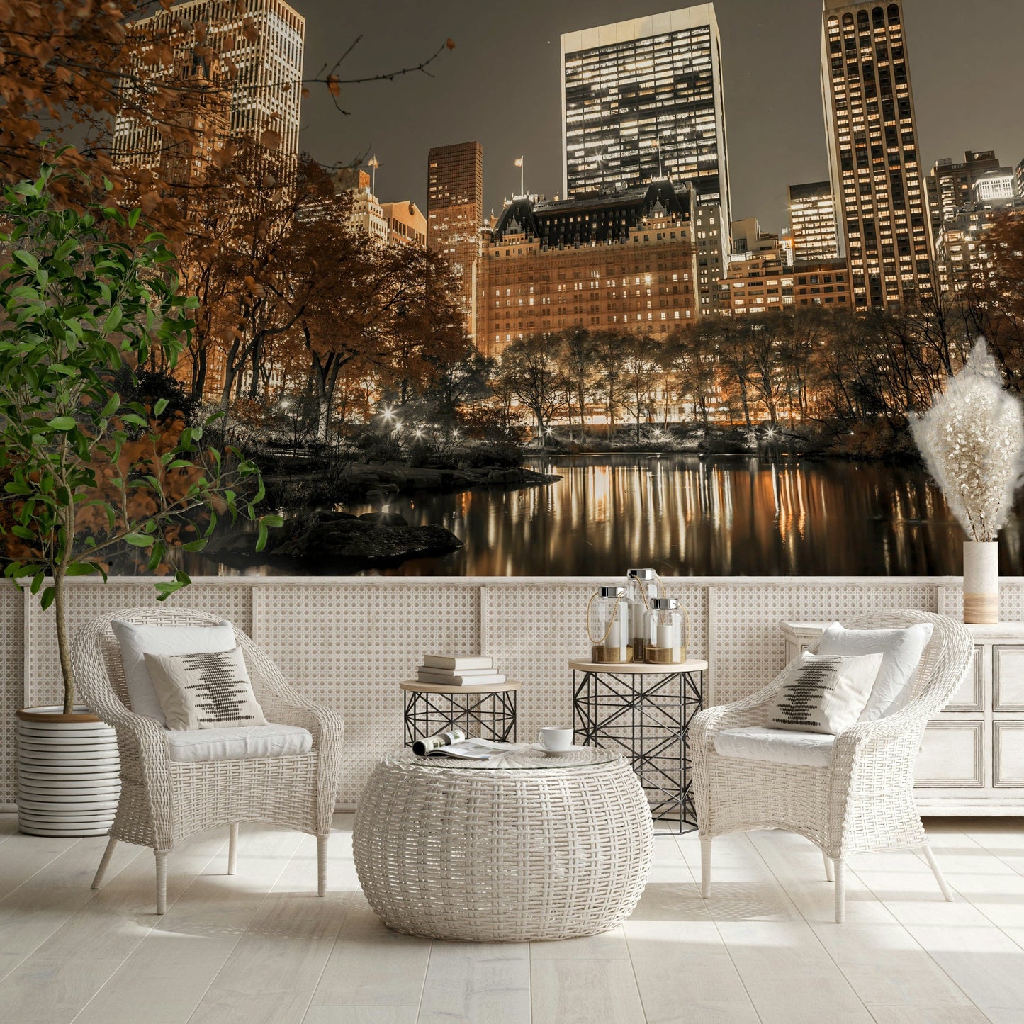 Brilliant mural water mirror luxury apartment skyscraper vista.