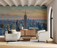 Elegant metropolis horizon via Manhattan Dawn Hues wallpaper mural.