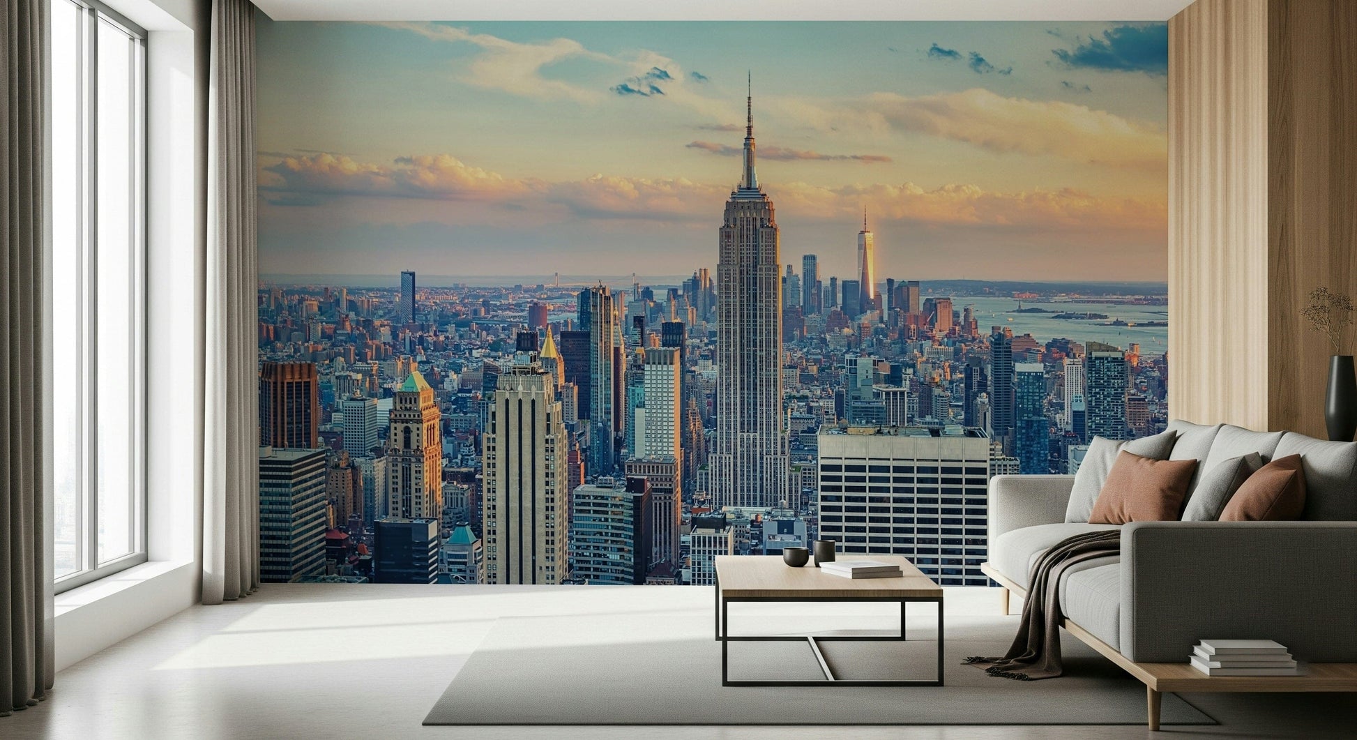 Majestic city heights on Manhattan Dawn Hues wallpaper mural.