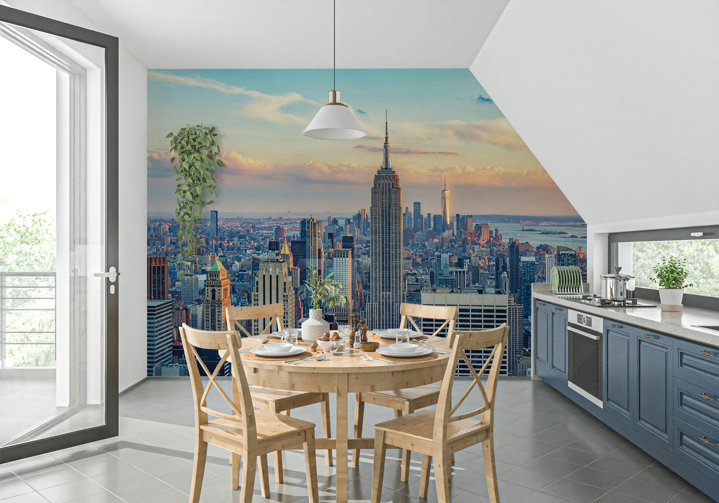 Architectural beauty defines this Manhattan Dawn Hues wallpaper mural.