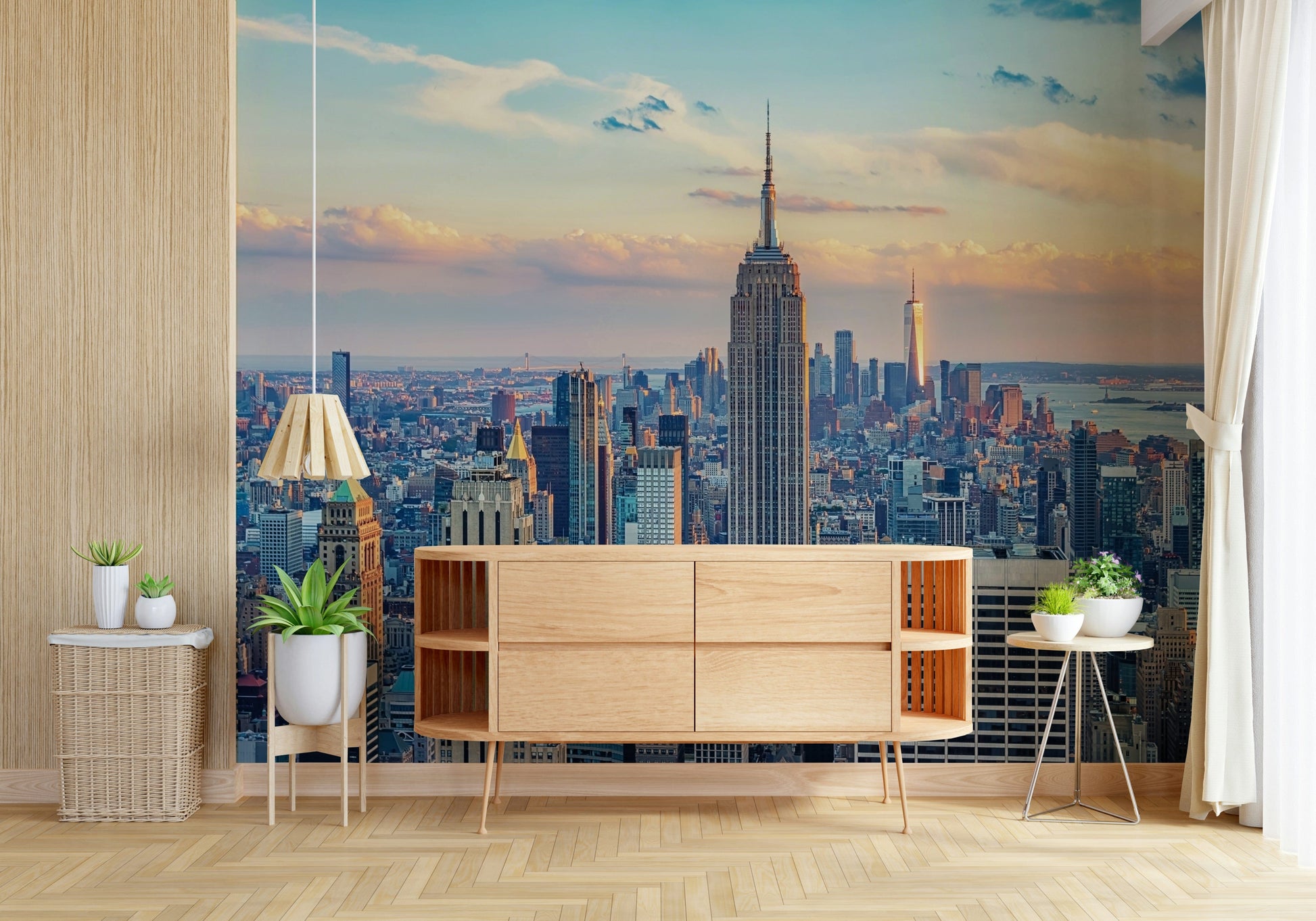 Iconic skyscraper view on Manhattan Dawn Hues wallpaper mural.