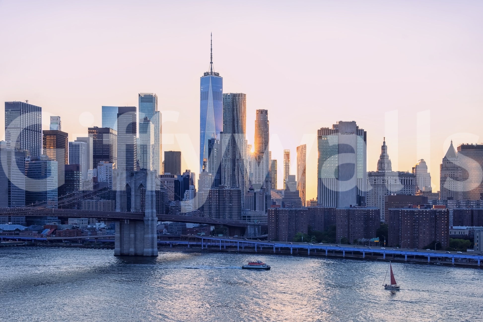 Sunset reflection NYC Skyline Dream wallpaper for walls backdrop.