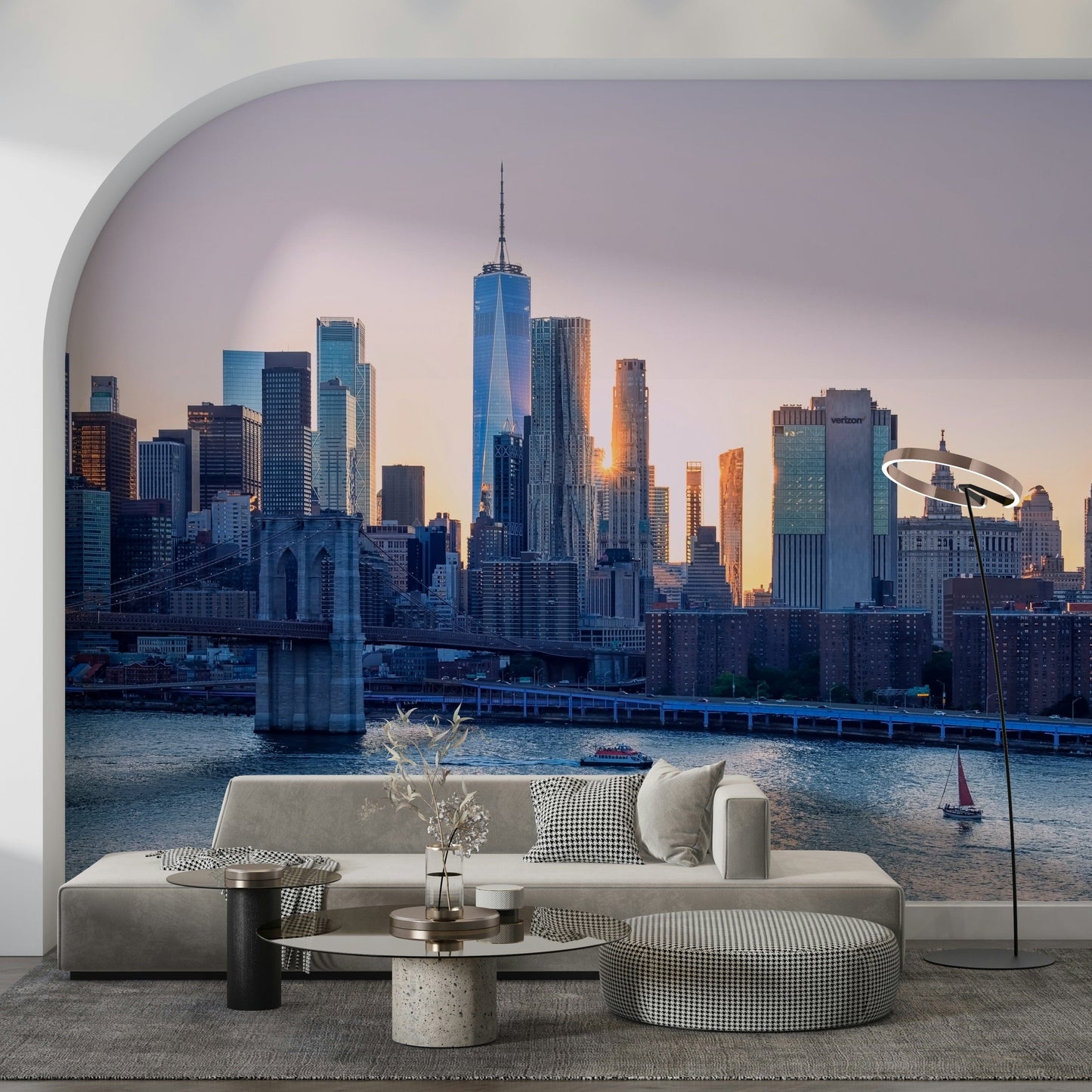 Golden skyscrapers NYC Skyline Dream mural for modern rooms.