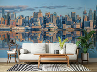 Downtown Lower Manhattan skyline wallpaper mural perfect for living room.