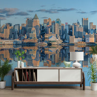 Lower Manhattan skyline wall mural reflection cityscape wallpaper for walls view.