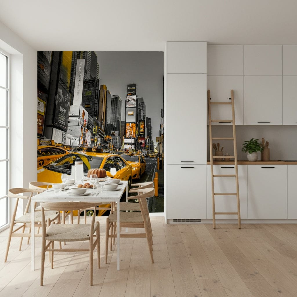 Stunning Wall mural featuring taxis rushing through iconic New York City street.