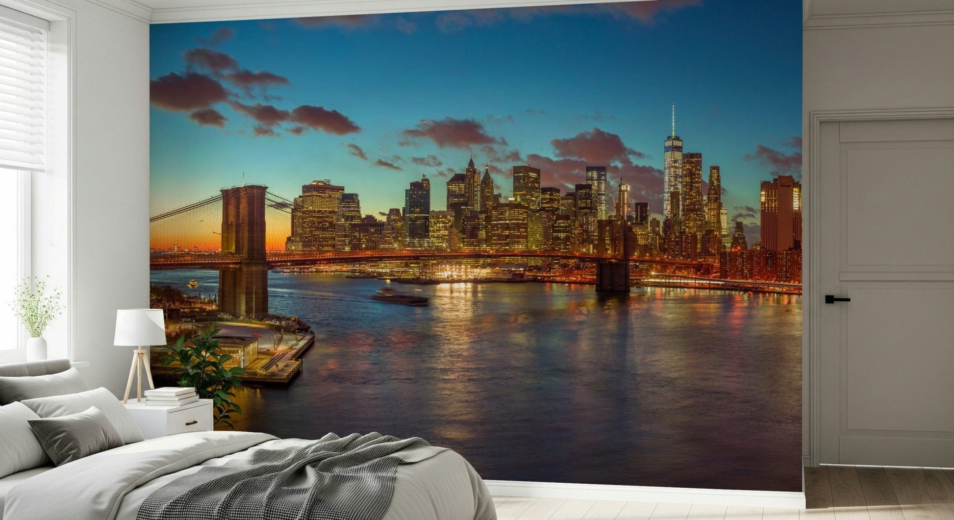 NYC Twilight Sparkle wallpaper for walls, vibrant dusk cityscape.