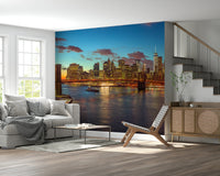 Stunning New York skyline at sunset, NYC Twilight Sparkle backdrop wallpaper.