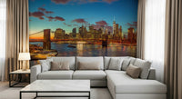 Beautiful skyscraper cluster, sunset hues, NYC Twilight Sparkle wall art.